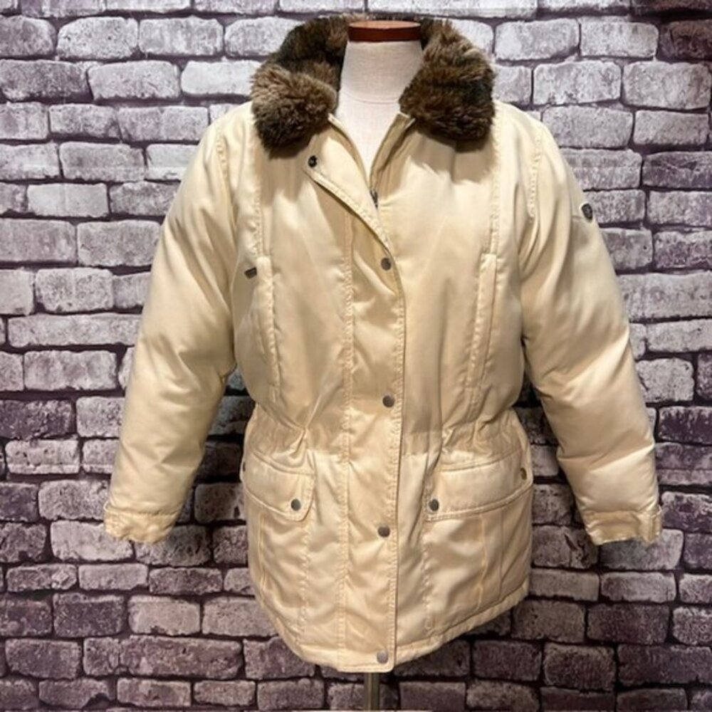 Lauren Ivory Long Sleeve Faux Fur Collar Coat Size S